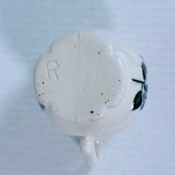 Vintage Folk Art Creamer/ Small Pitcher Ceramic Hand Painted White w/Blue Flower - Picture 6 of 12